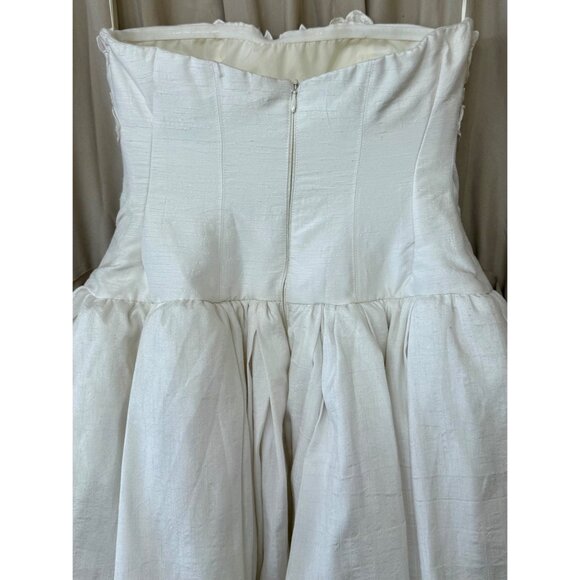 BHLDN x Anthropologie Strapless Floral Applique Bubble Hem White Mini Dress - Picture 11 of 16
